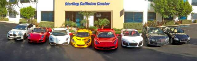 line of cars in front of Sterling Collision Center